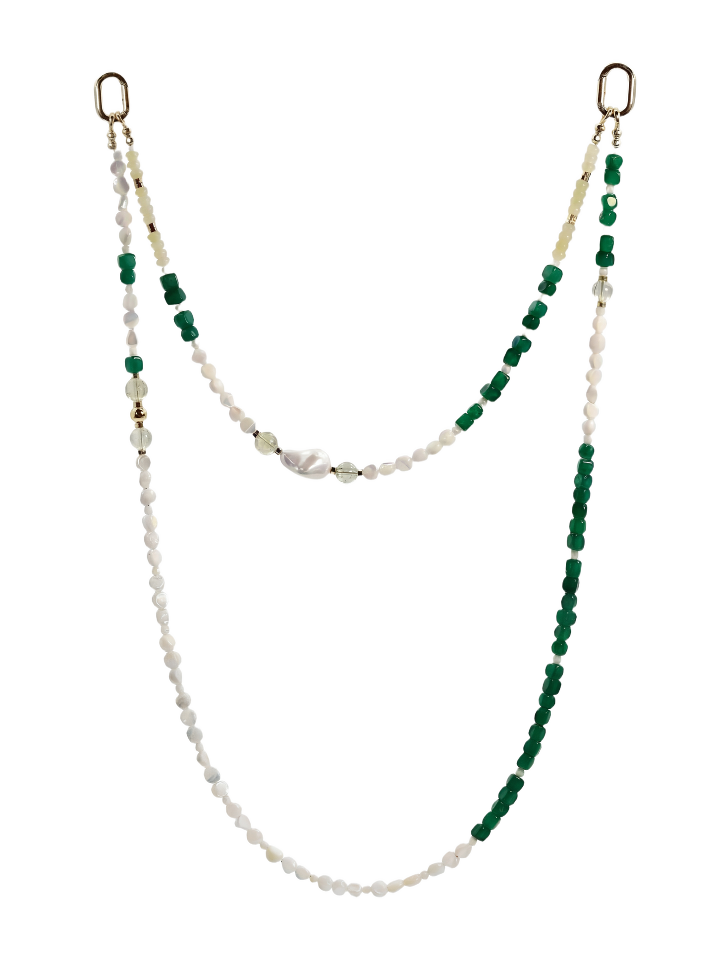 Aventurine & Quartz · Moss / White hands-free chain G16