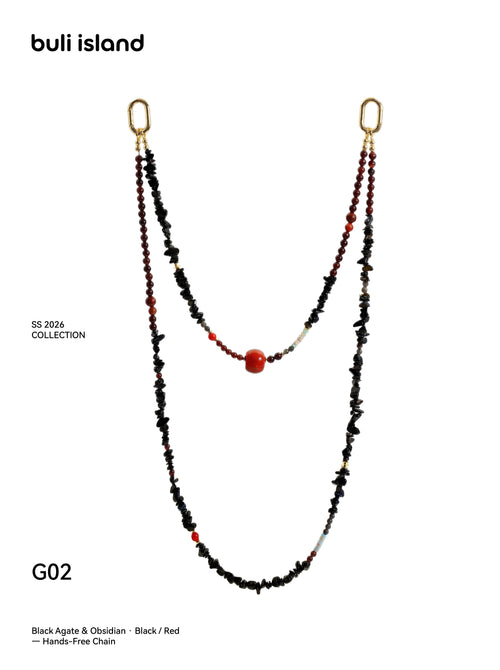 Black Agate & Obsidian · Black / Red — Hands-Free Chain