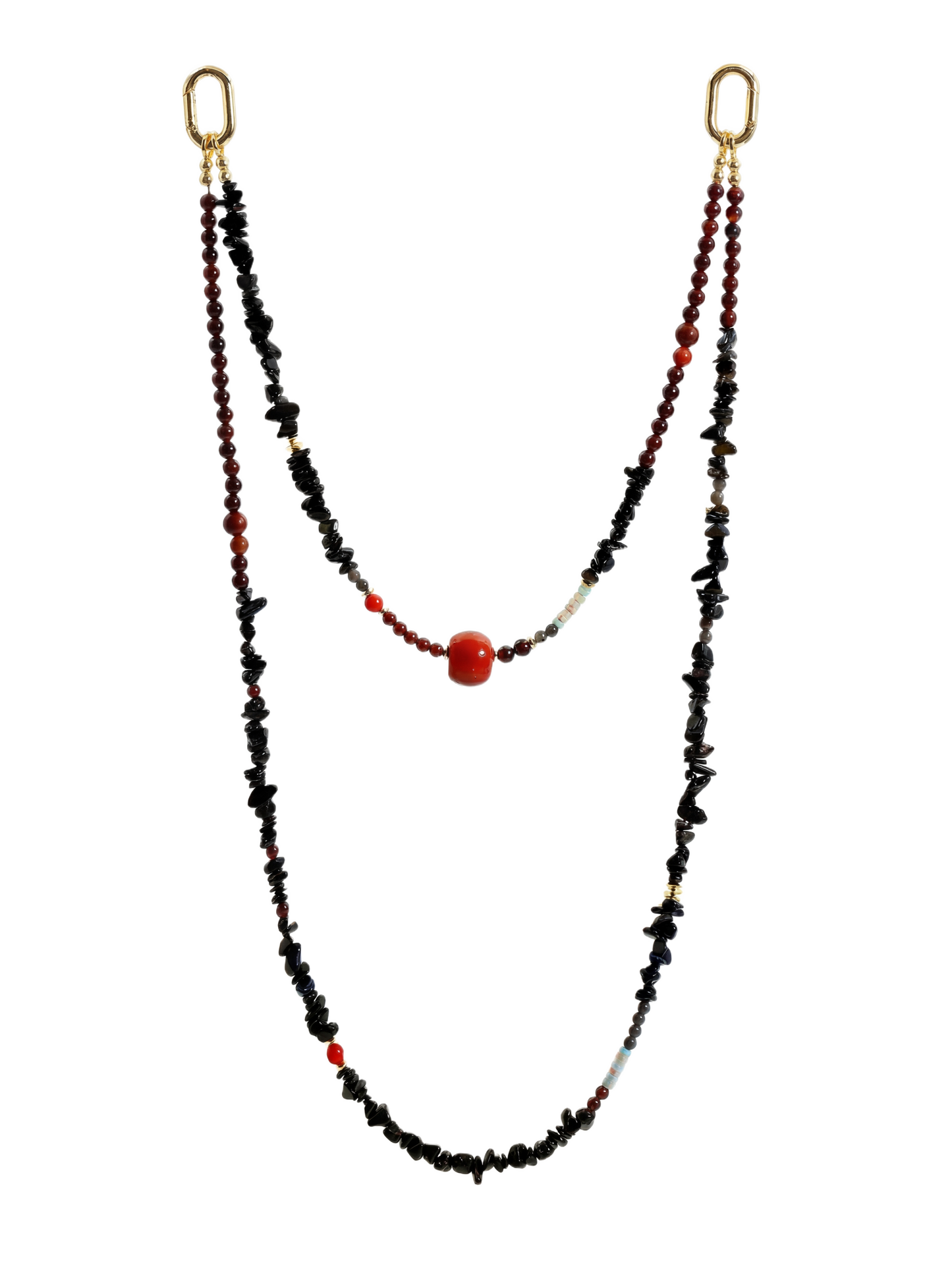 Black Agate & Obsidian · Black / Red hands-free chain G02