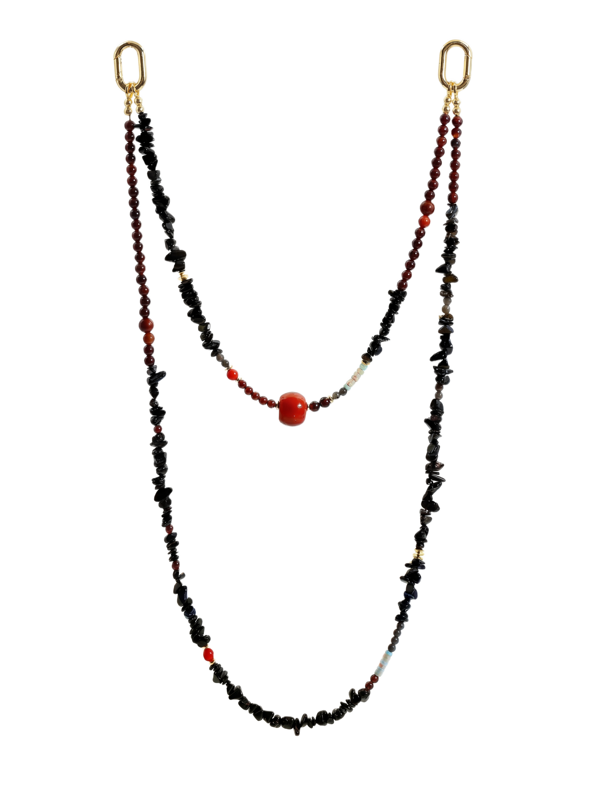 Black Agate & Obsidian · Black / Red hands-free chain G02