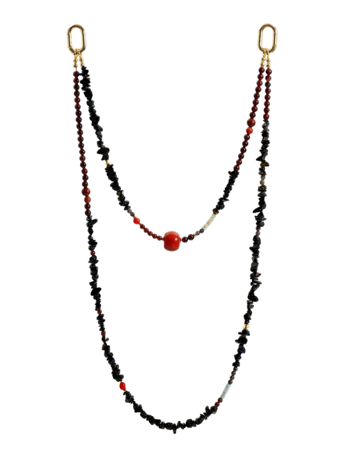 Black Agate & Obsidian · Black / Red hands-free chain G02