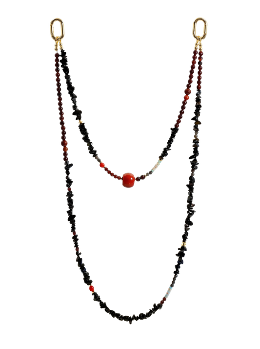 Black Agate & Obsidian · Black / Red hands-free chain G02