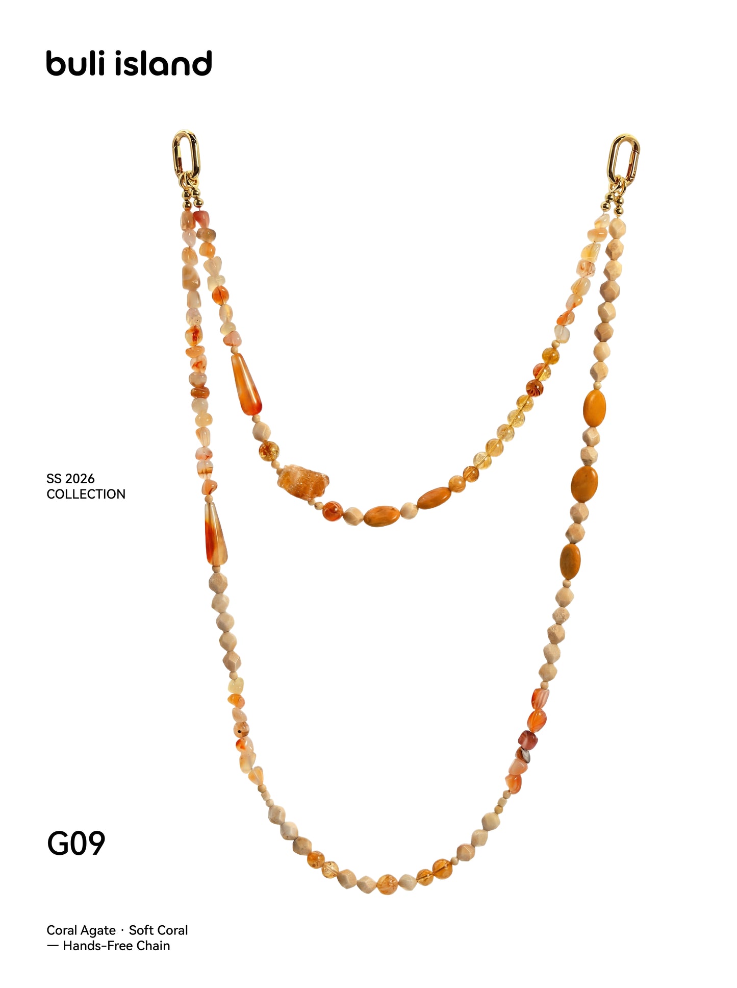 Coral Agate · Soft Coral — Hands-Free Chain