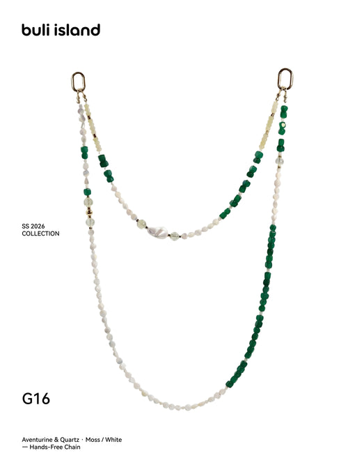 Aventurine & Quartz · Moss / White — Hands-Free Chain