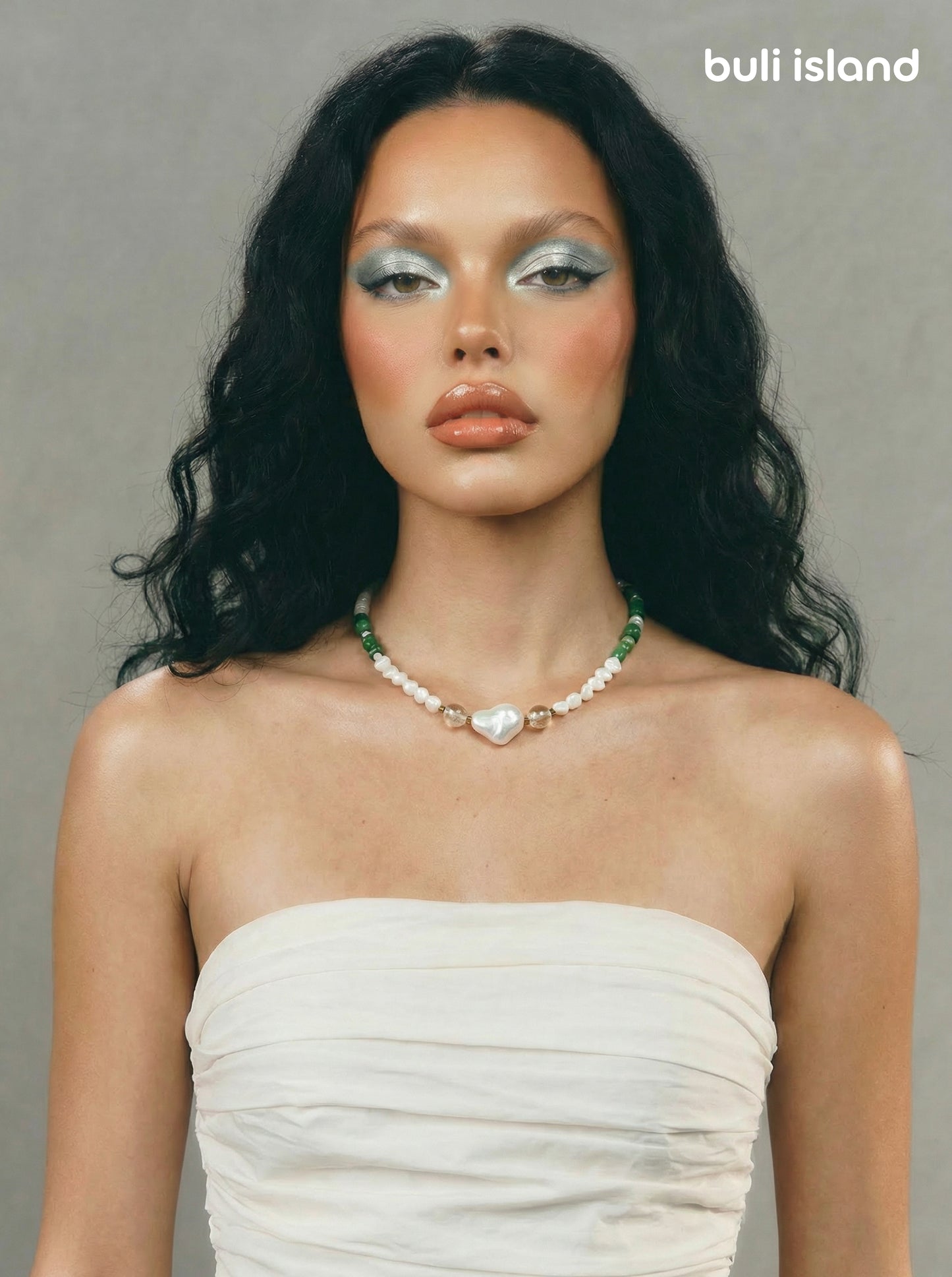 Aventurine & Quartz · Moss / White — Hands-Free Chain