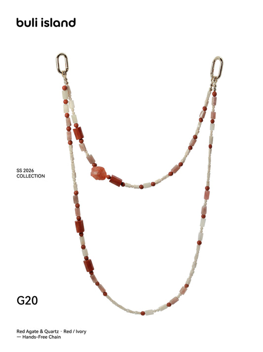 Red Agate & Quartz · Red / Ivory — Hands-Free Chain