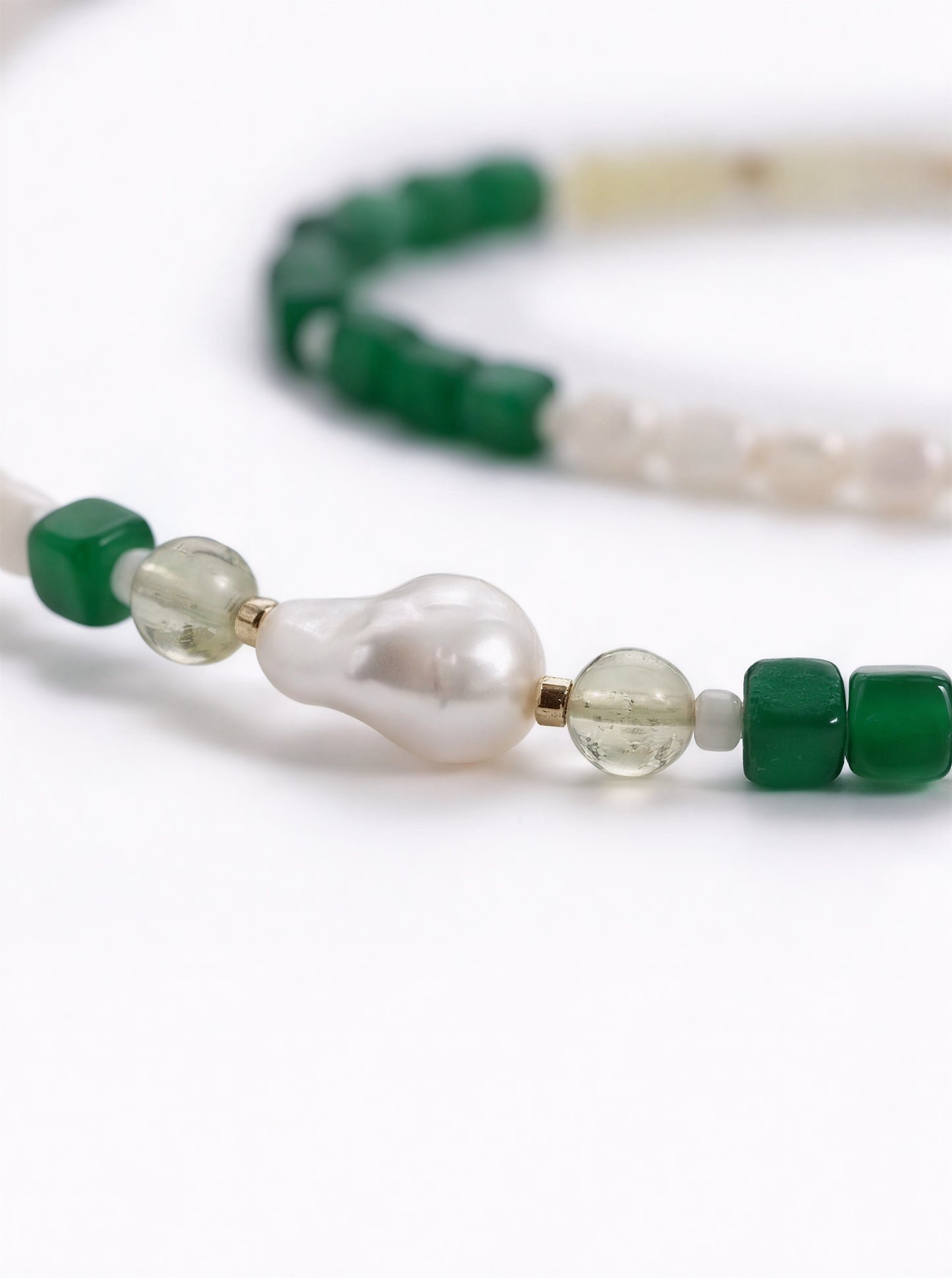 Aventurine & Quartz · Moss / White — Hands-Free Chain