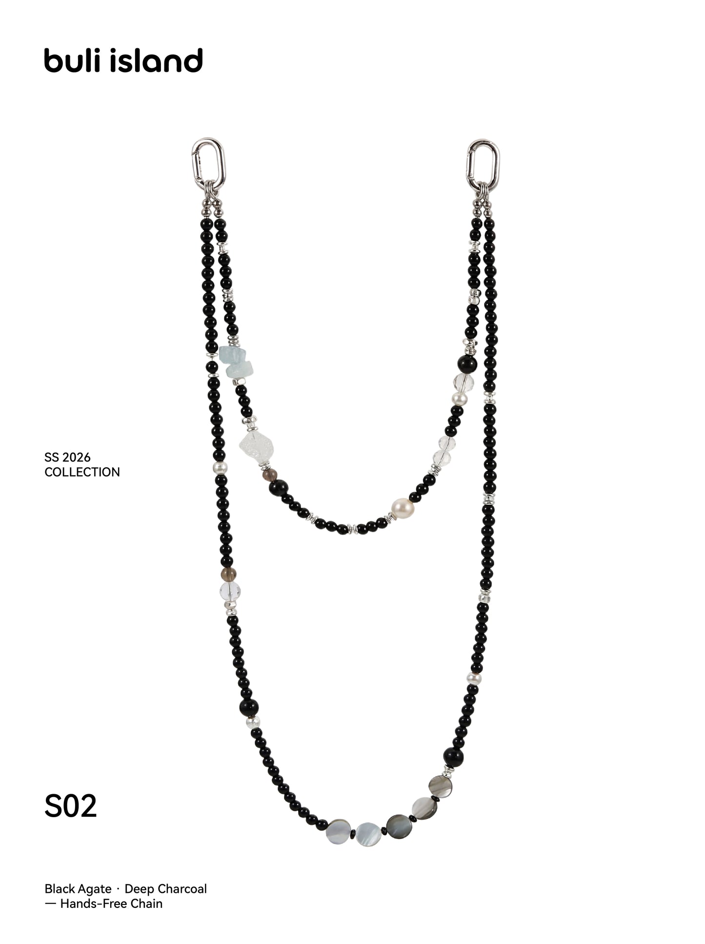 Black Agate · Deep Charcoal — Hands-Free Chain