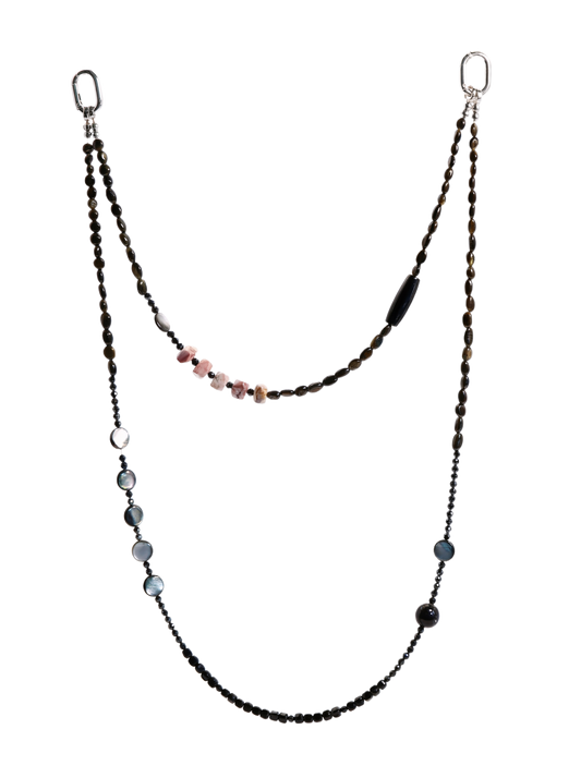 Onyx & Red Agate · Black / Crimson hands-free chain S03