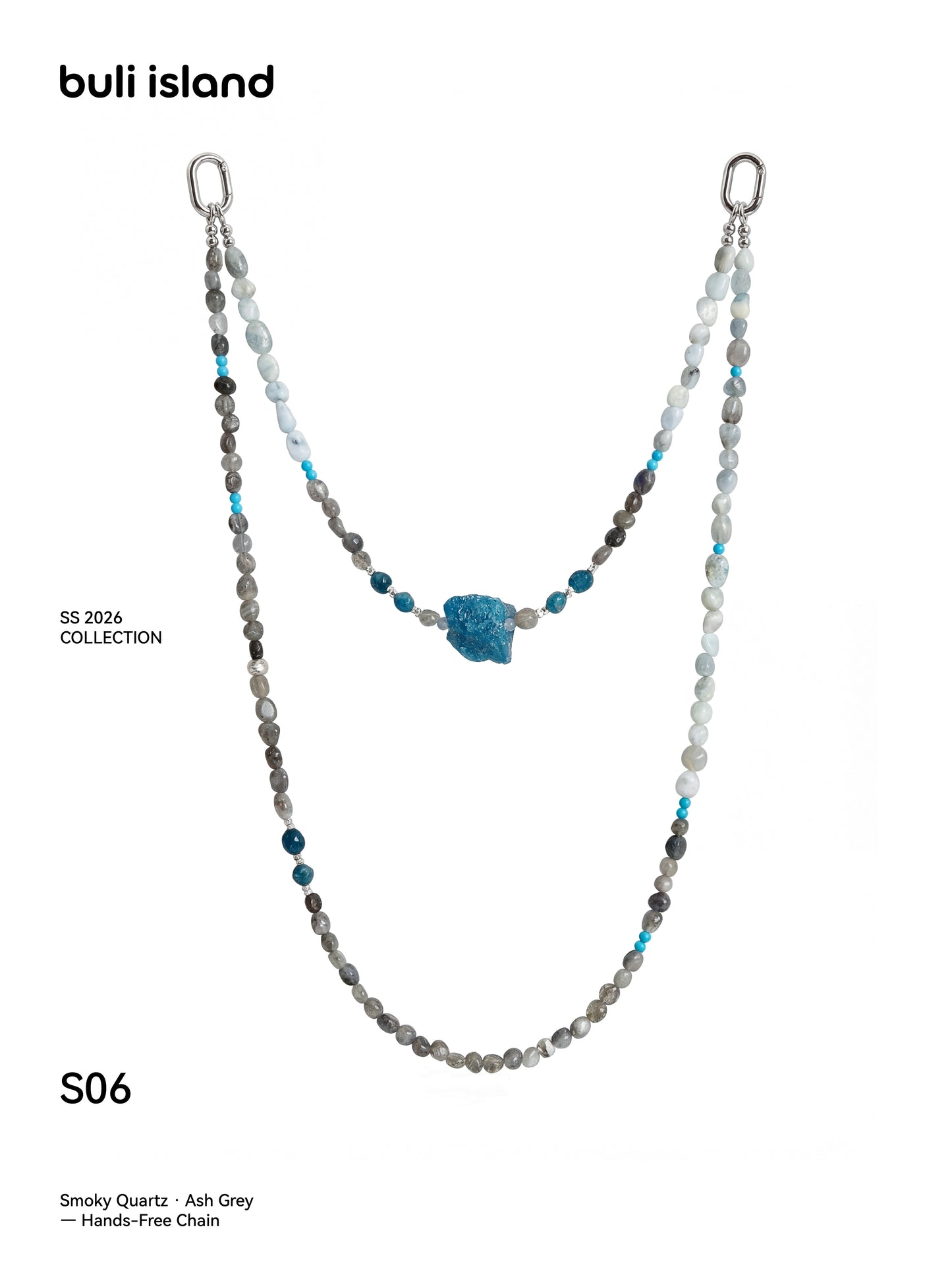 Smoky Quartz · Ash Grey — Hands-Free Chain