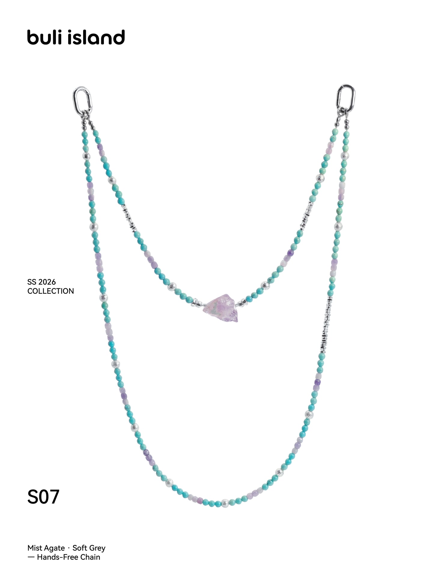 Mist Agate · Soft Grey — Hands-Free Chain