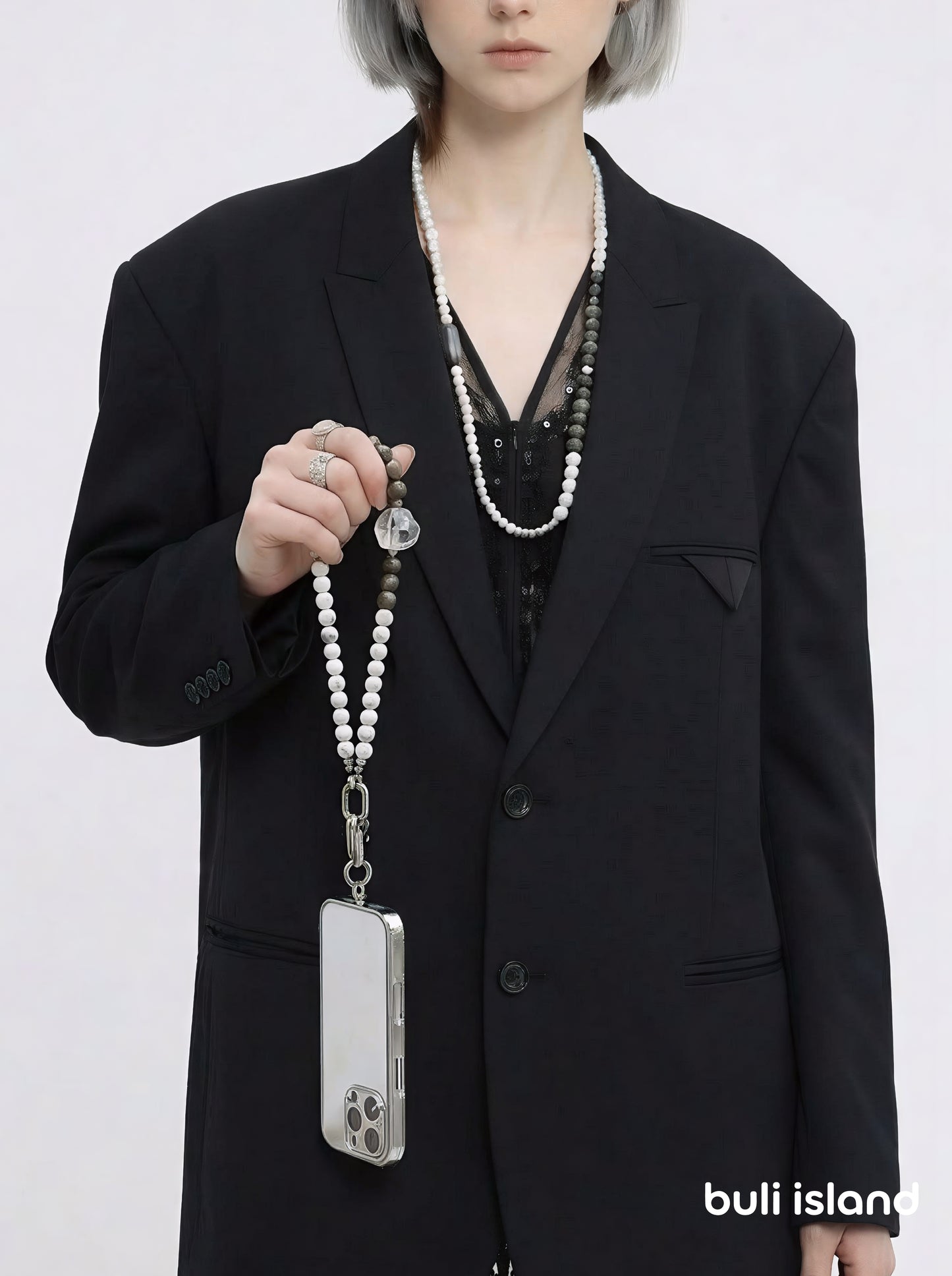Onyx & Hematite · Black / Steel — Hands-Free Chain