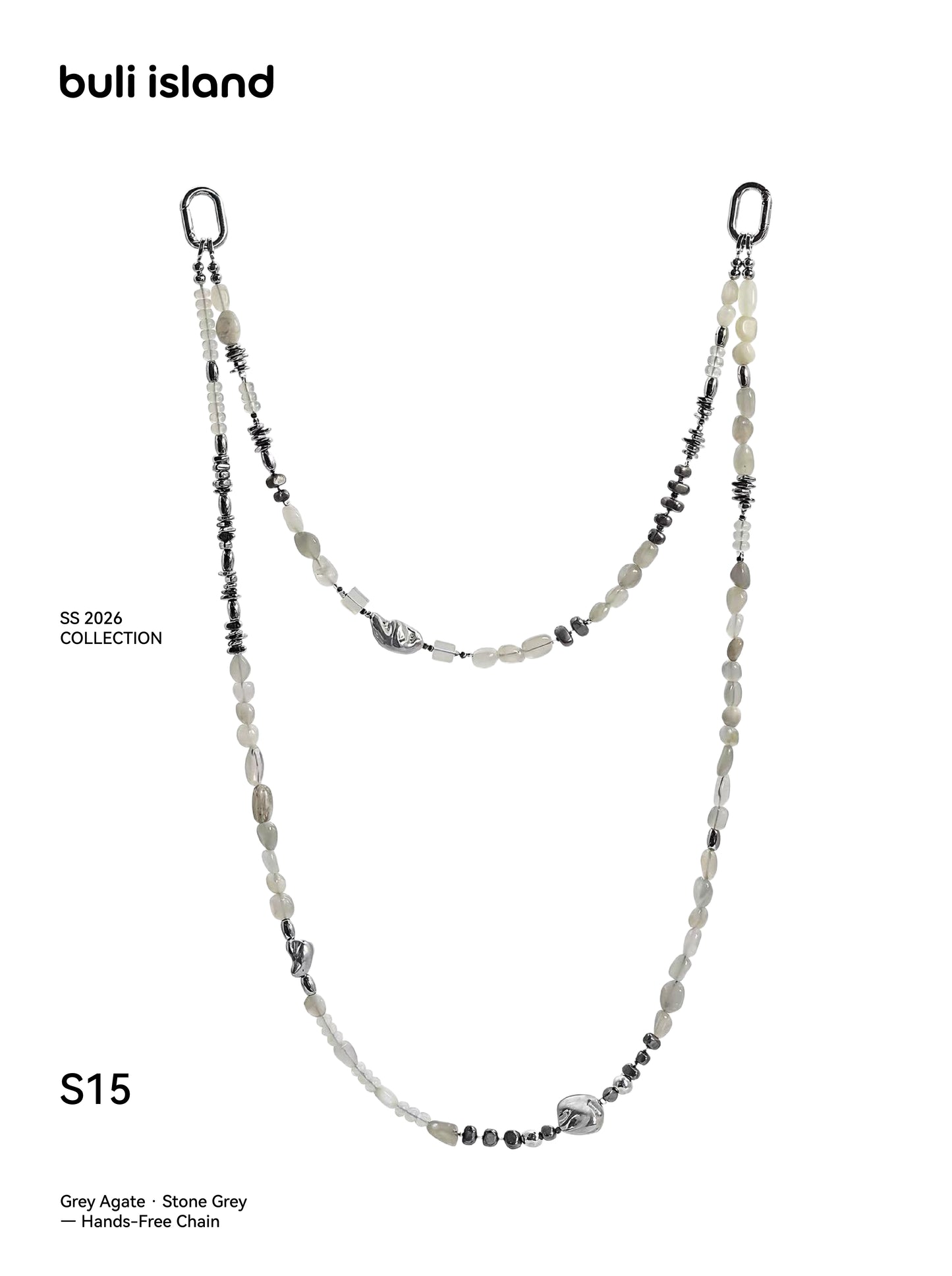 Grey Agate · Stone Grey — Hands-Free Chain