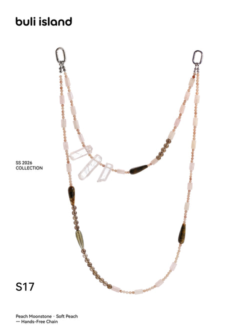 Peach Moonstone · Soft Peach — Hands-Free Chain
