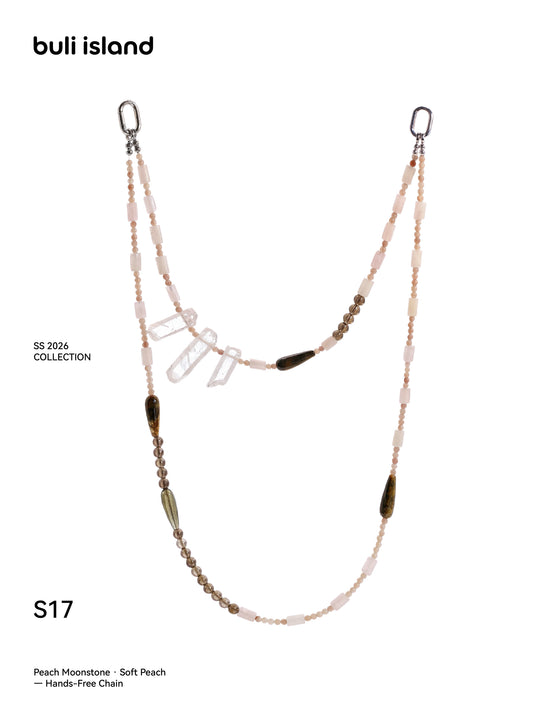 Peach Moonstone · Soft Peach — Hands-Free Chain