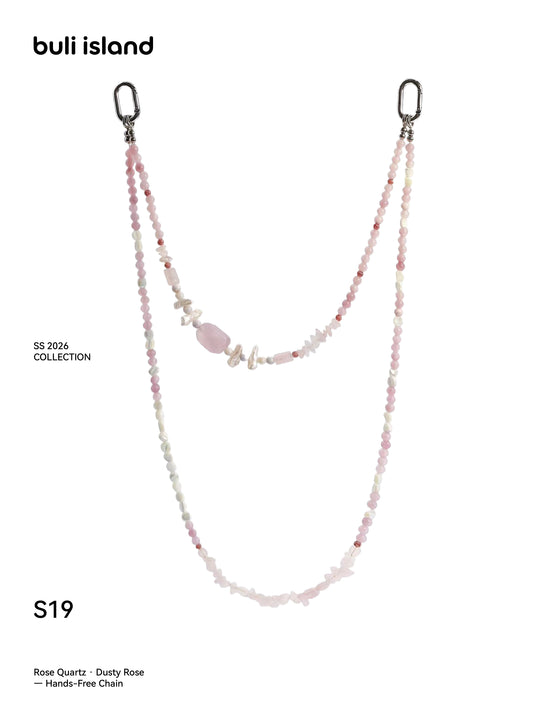 Rose Quartz · Dusty Rose — Hands-Free Chain
