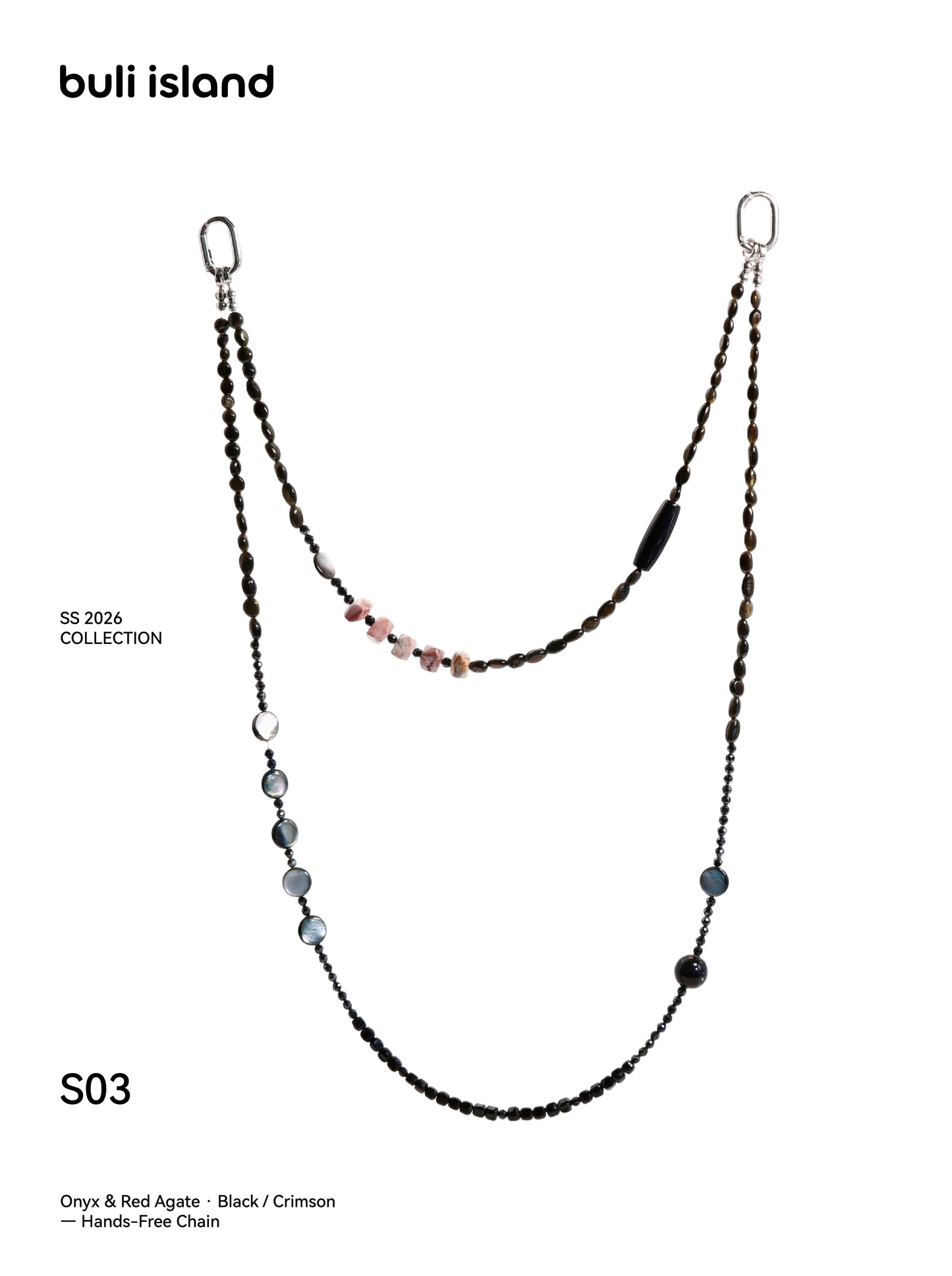 Onyx & Red Agate · Black / Crimson — Hands-Free Chain