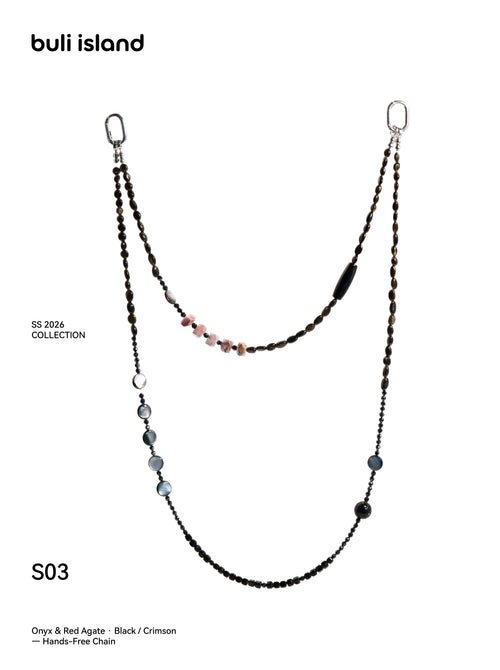 Onyx & Red Agate · Black / Crimson — Hands-Free Chain