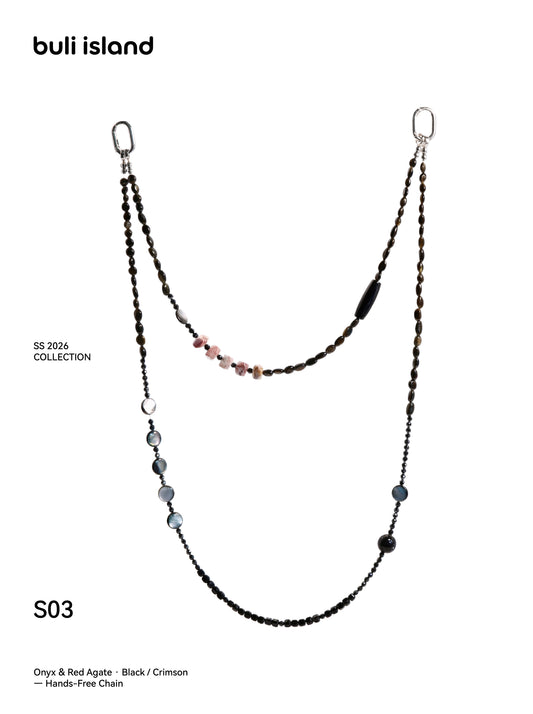 Onyx & Red Agate · Black / Crimson — Hands-Free Chain